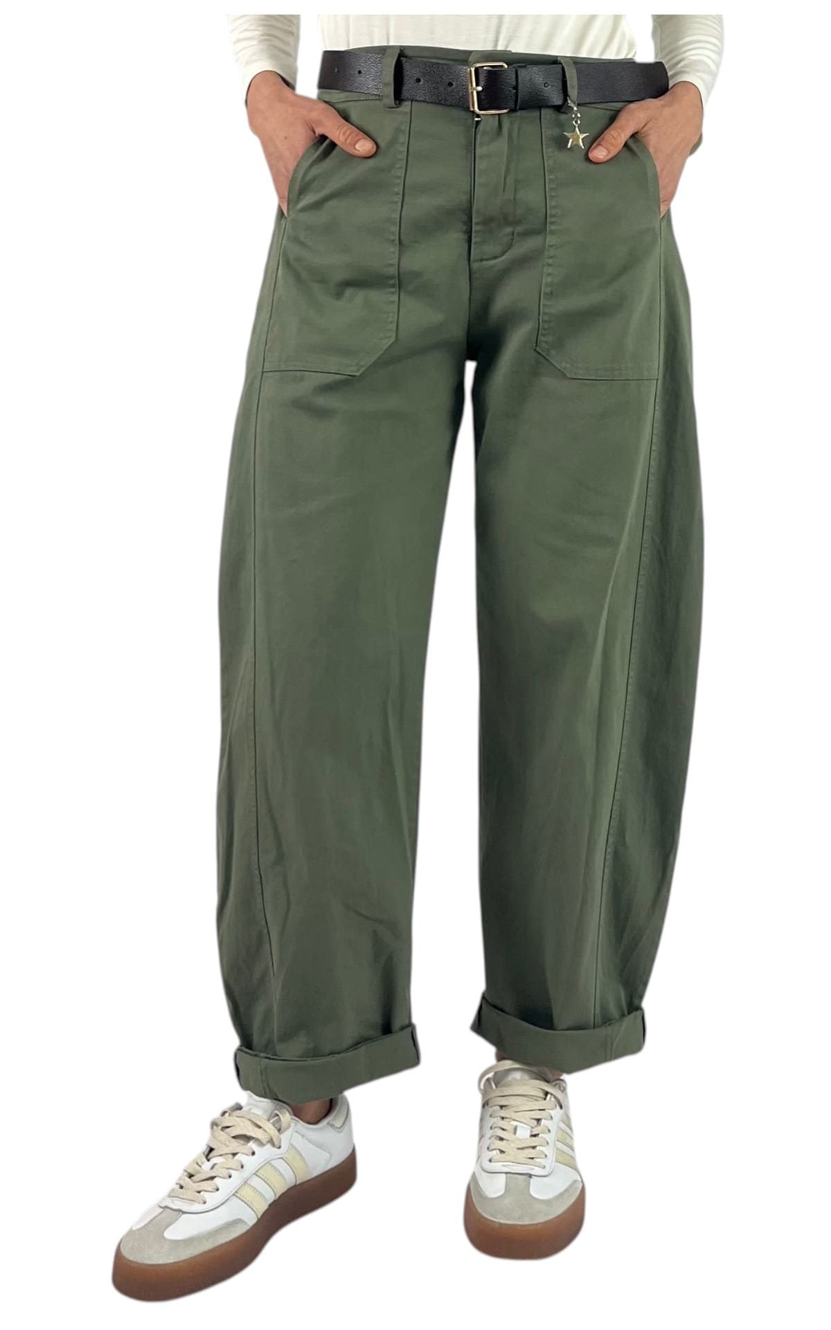 SUSYMIX - Pantalone ovetto con elastico - VERDE MILITARE