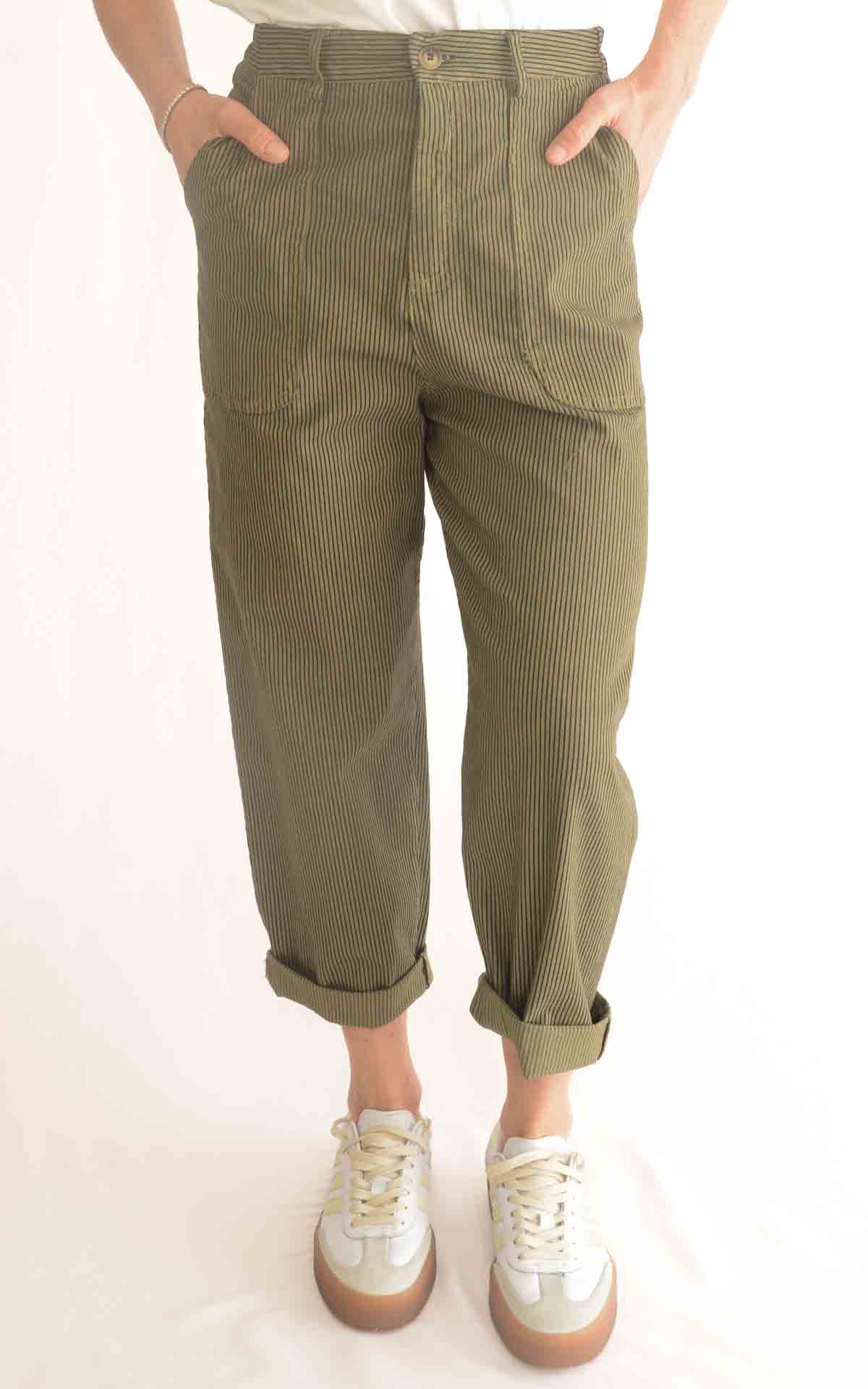 OFF-ON – Pantalone Lory righe – VERDE MILITARE
