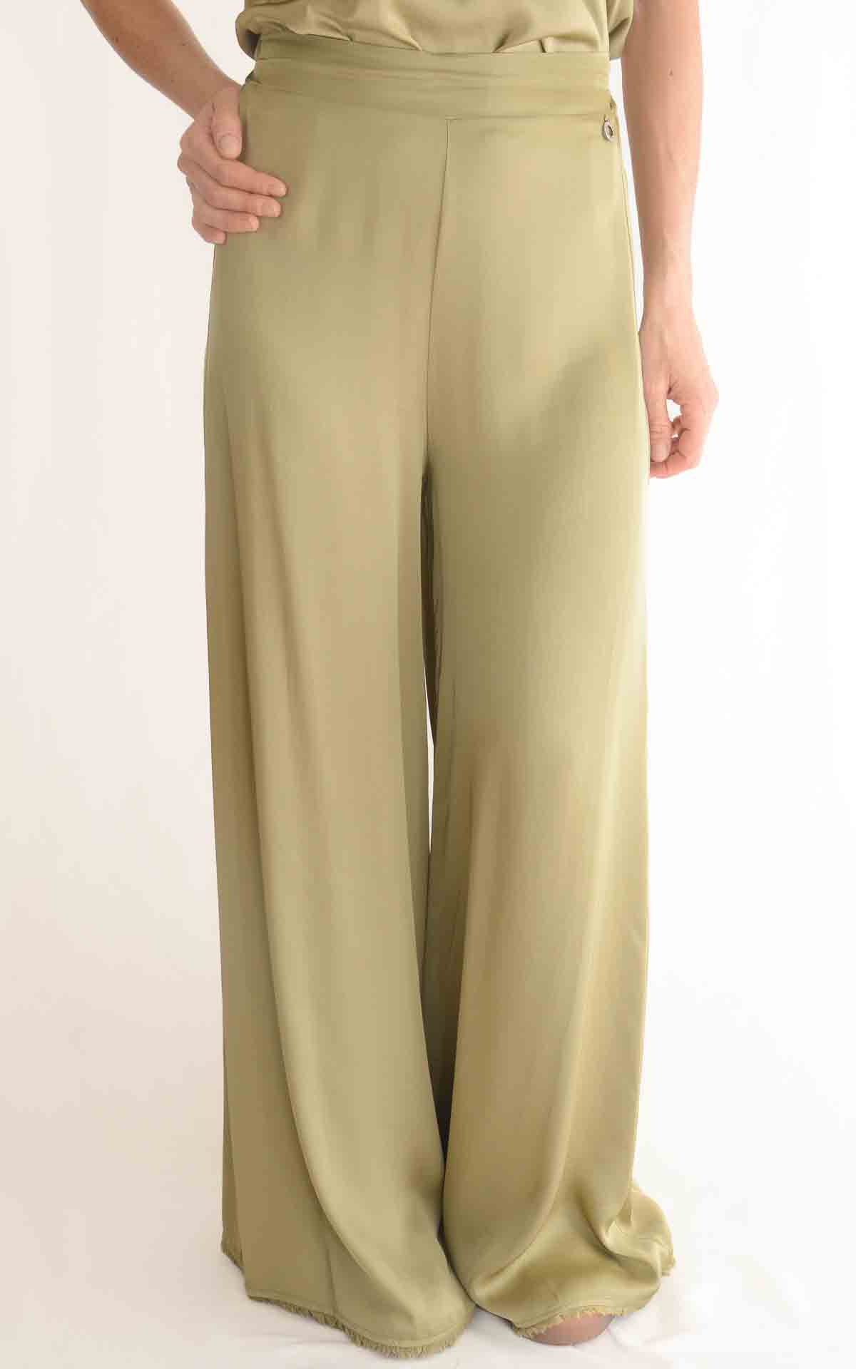 ECO – Pantalone palazzo frange – VERDE OLIO