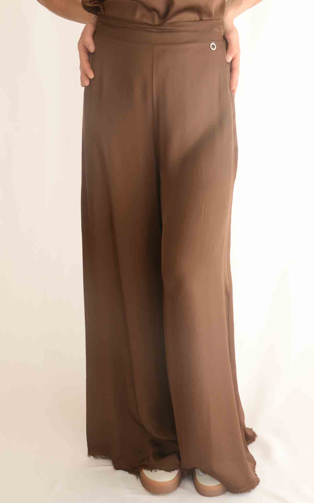 ECO – Pantalone palazzo frange – MORO