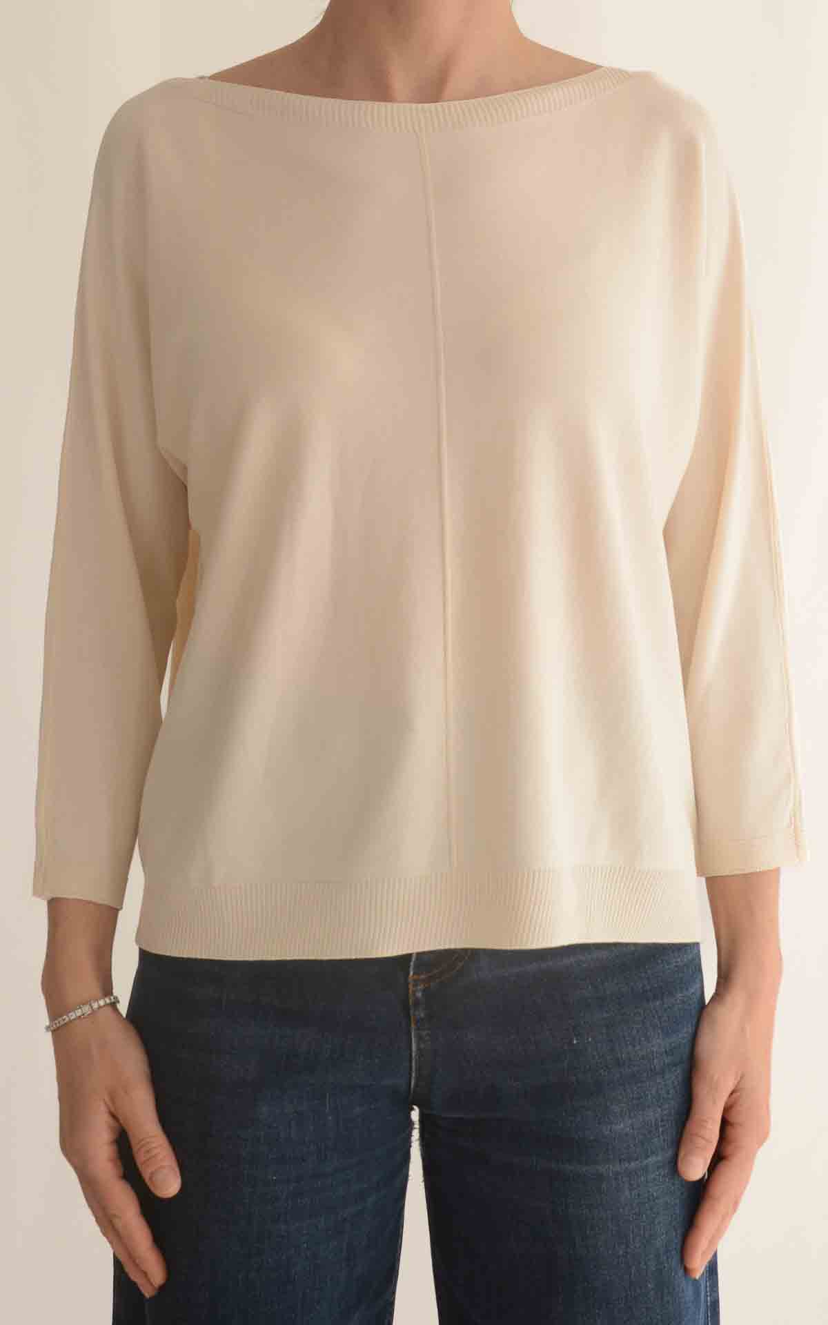 SUSYMIX - Maglia di filo con riga centrale - BEIGE