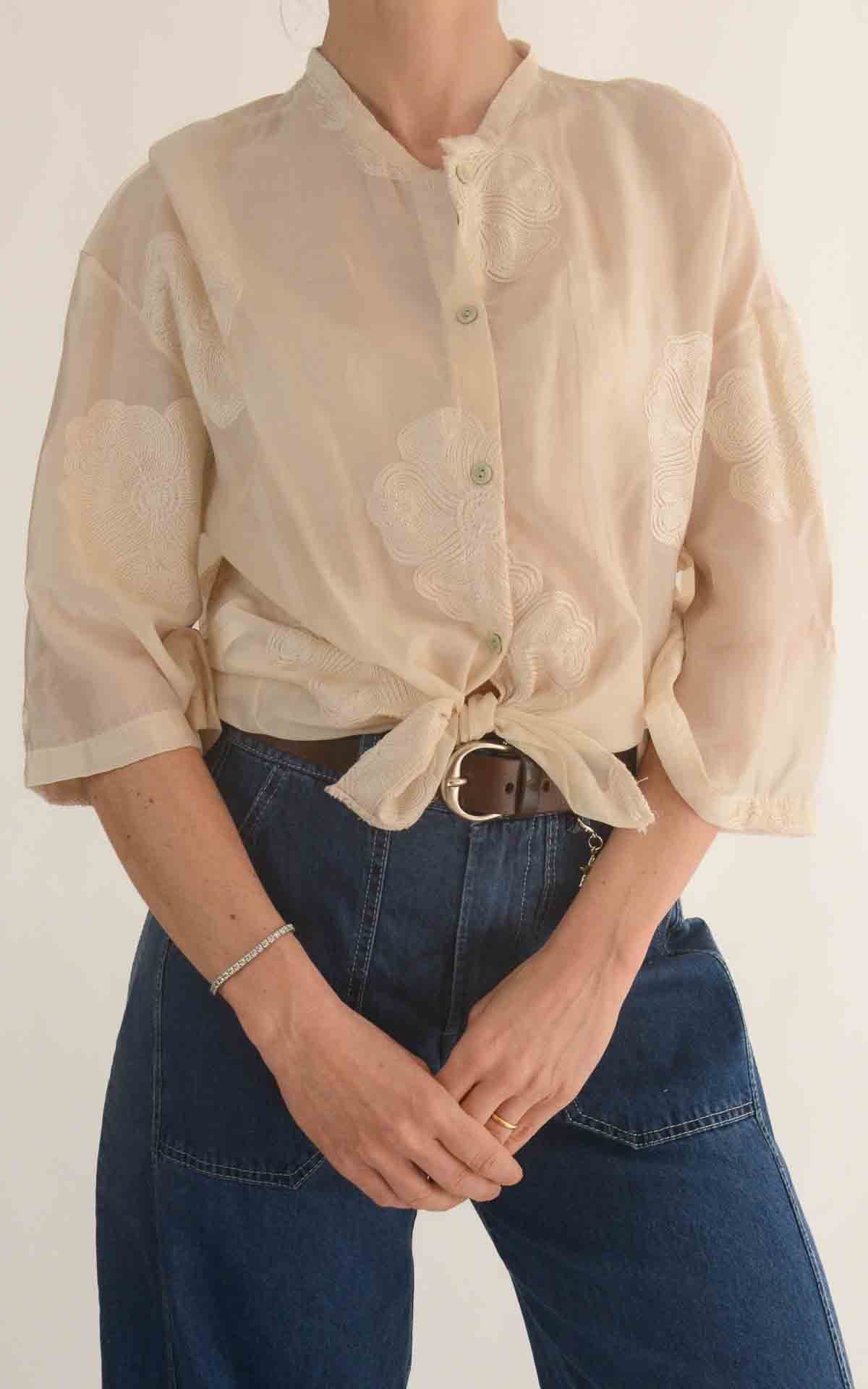 MINTH - Camicia morbida ricamo fiori - BURRO