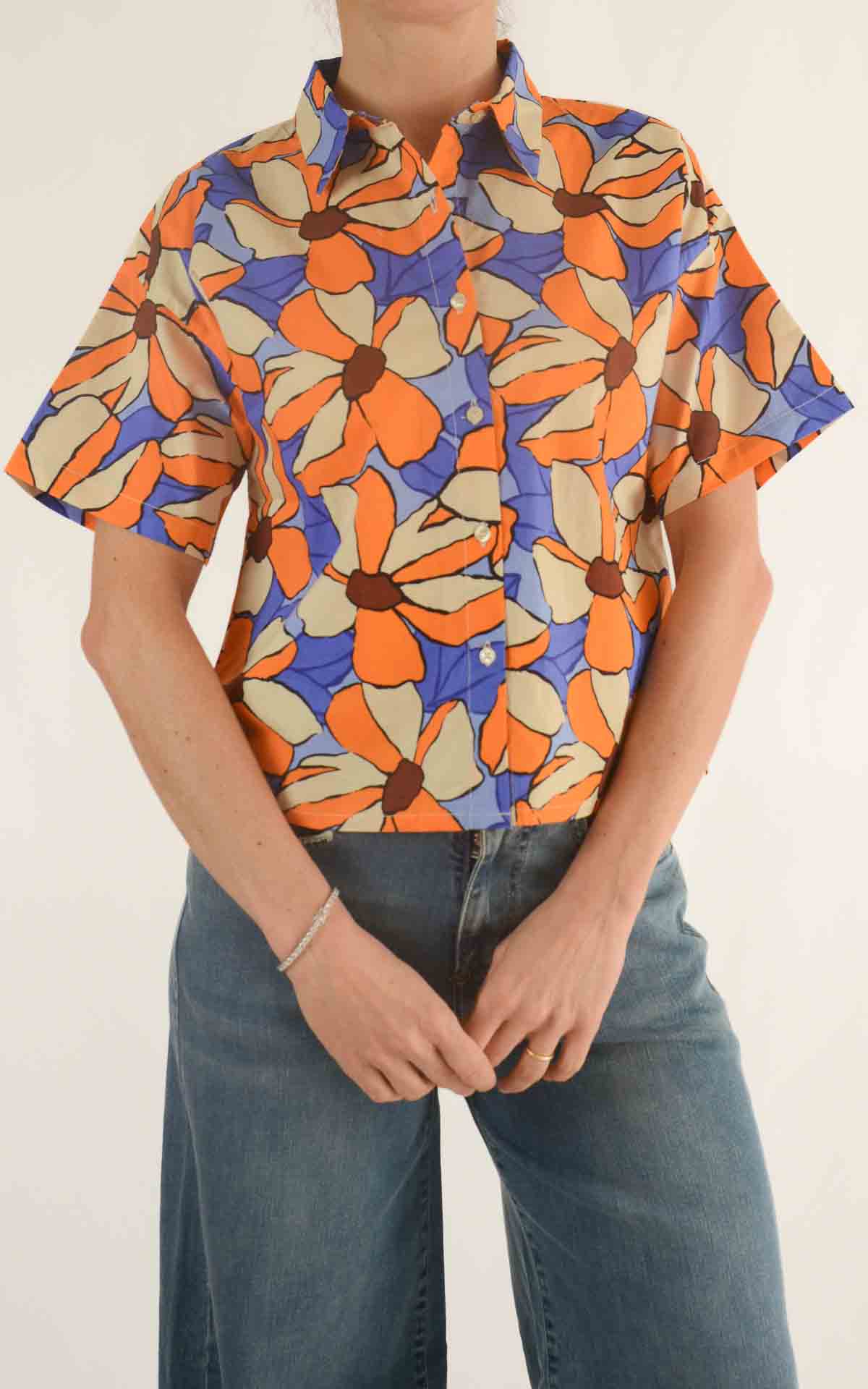 COMPAÑÍA FANTÁSTICA – Camicia floreale – INDACO/ARANCIO