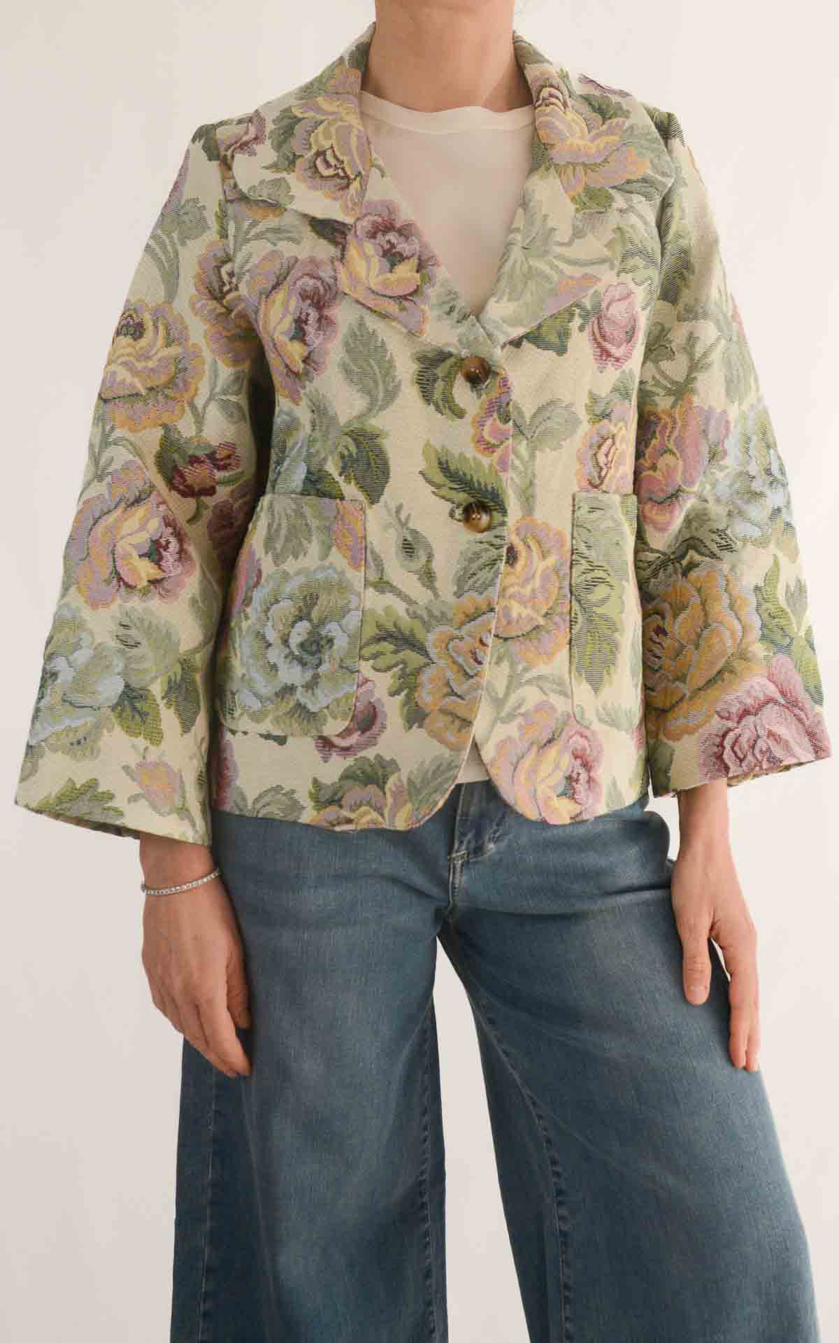 MINTH - Giacca damascata fiori - VERDE / ROSA / BURRO