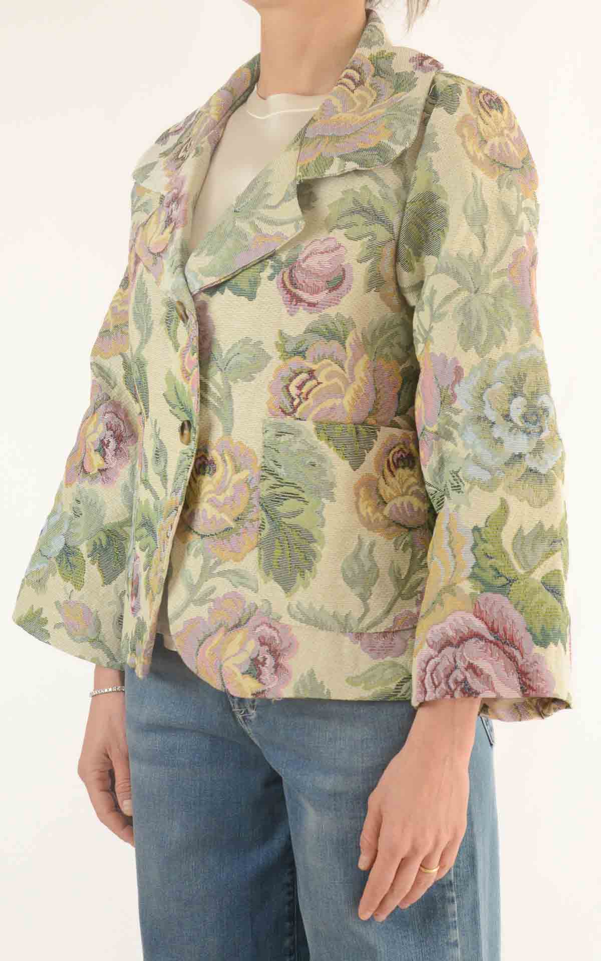MINTH - Giacca damascata fiori - VERDE / ROSA / BURRO